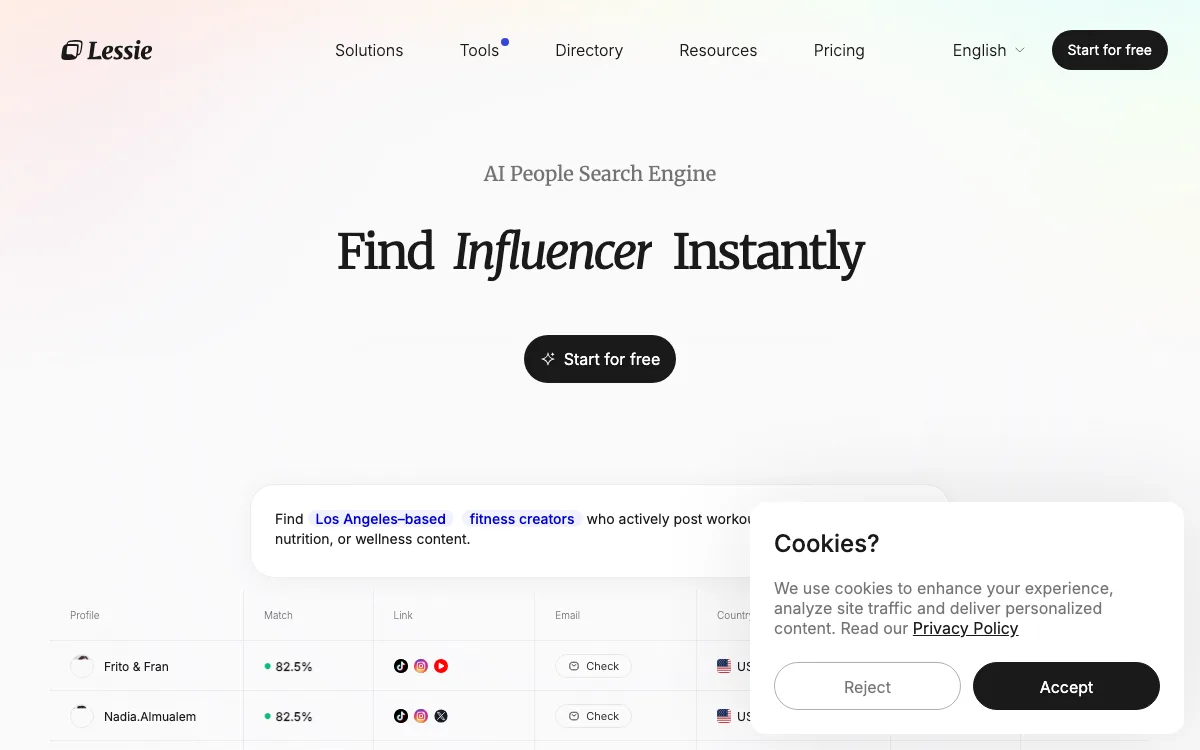 Lessie AI homepage screenshot