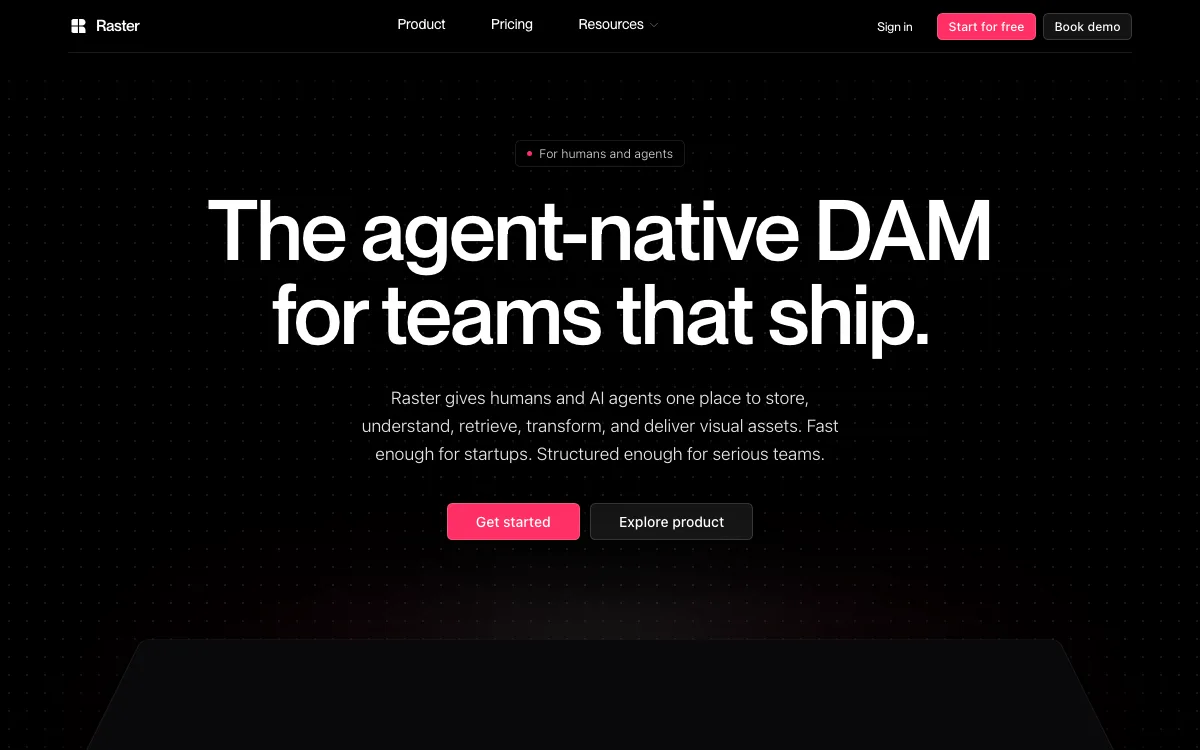 Raster homepage screenshot