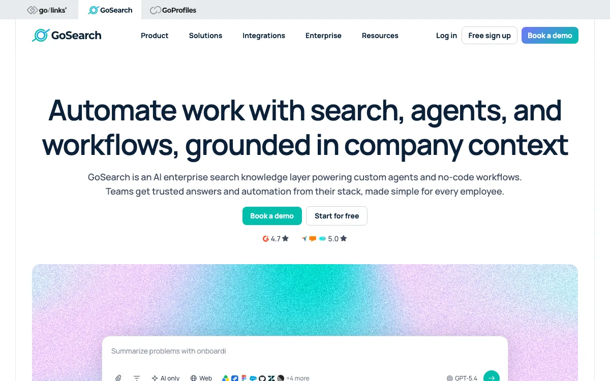 GoSearch homepage screenshot