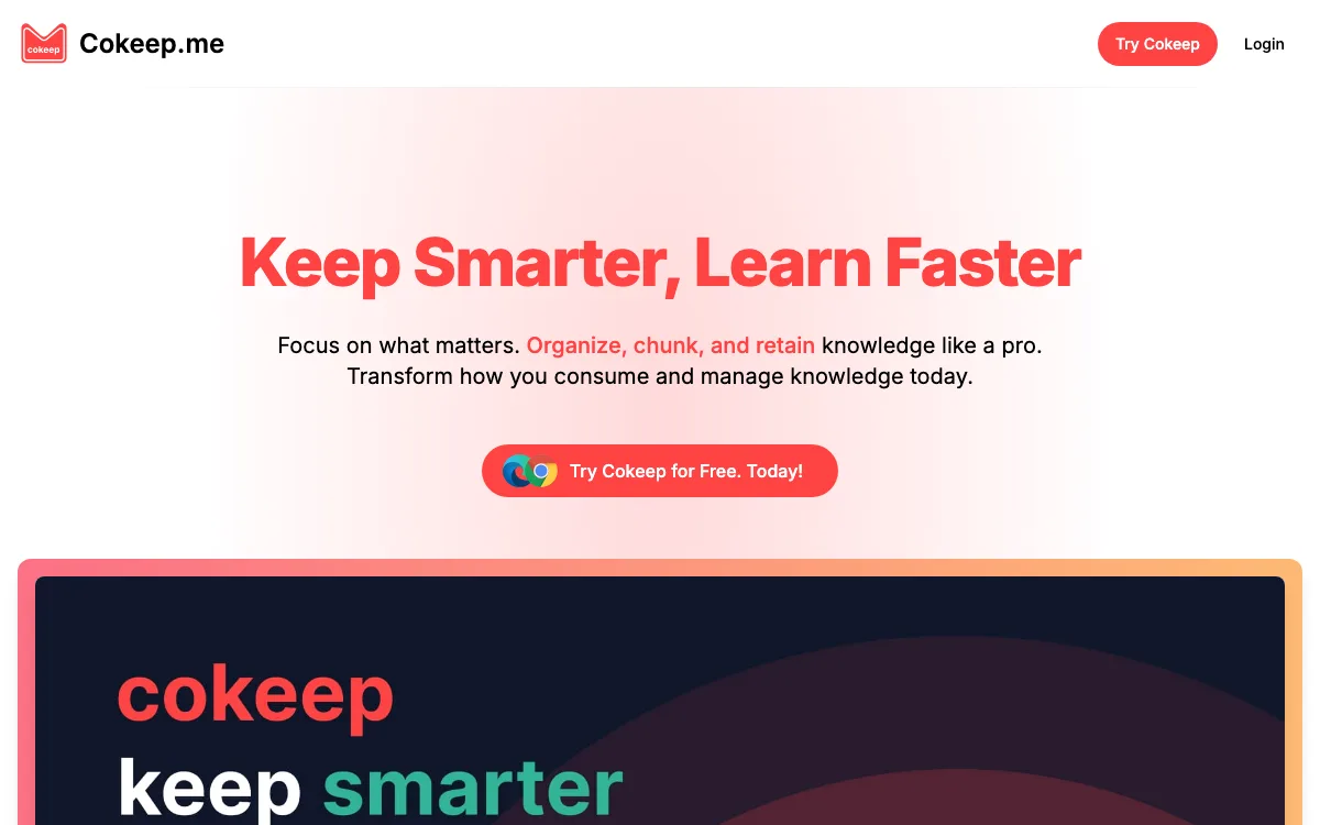 Cokeep homepage screenshot