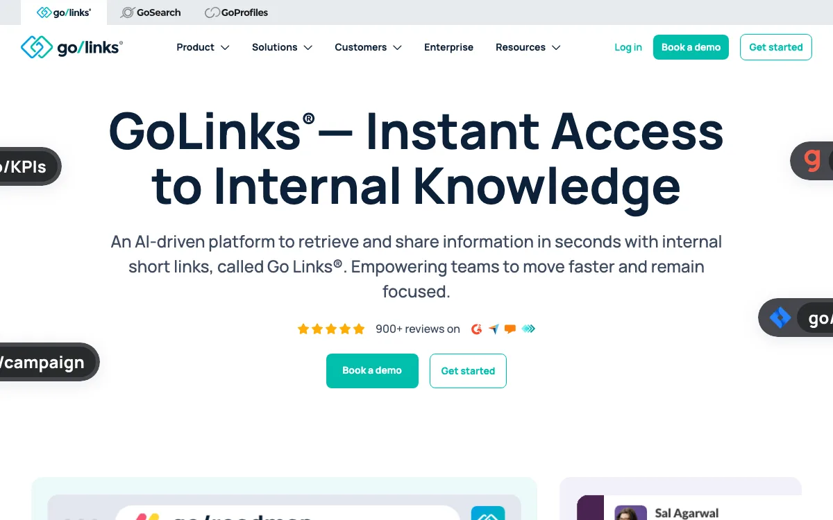 GoLinks Search Powered by ChatGPT homepage screenshot