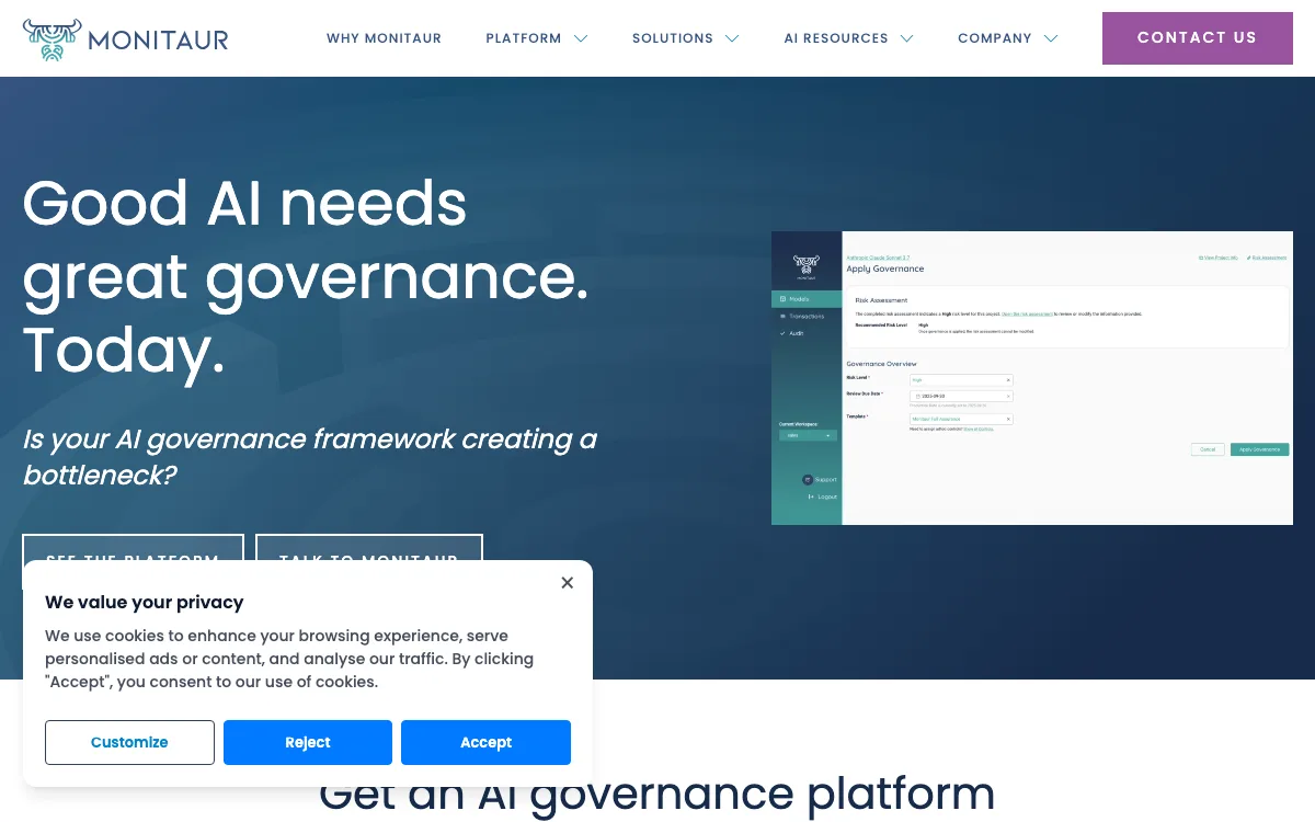 Monitaur homepage screenshot