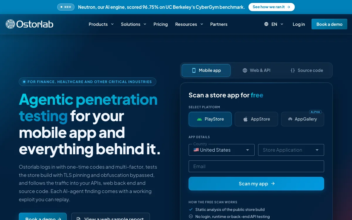 Ostorlab homepage screenshot