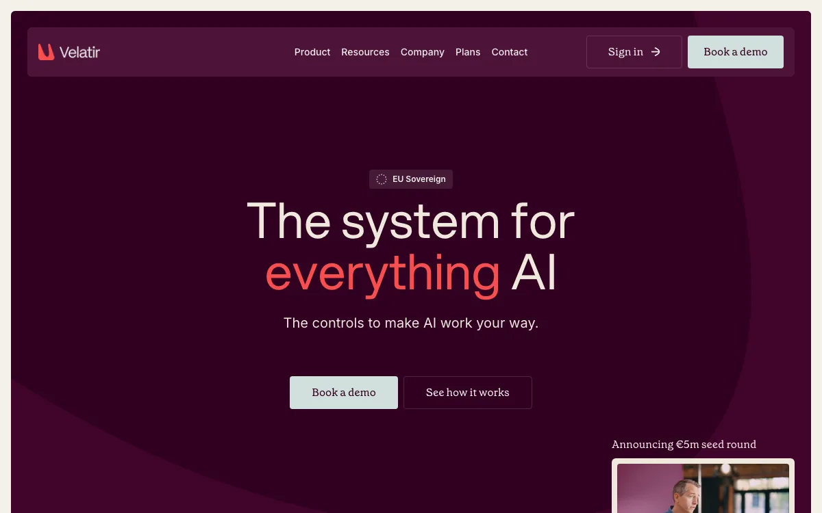 Velatir homepage screenshot