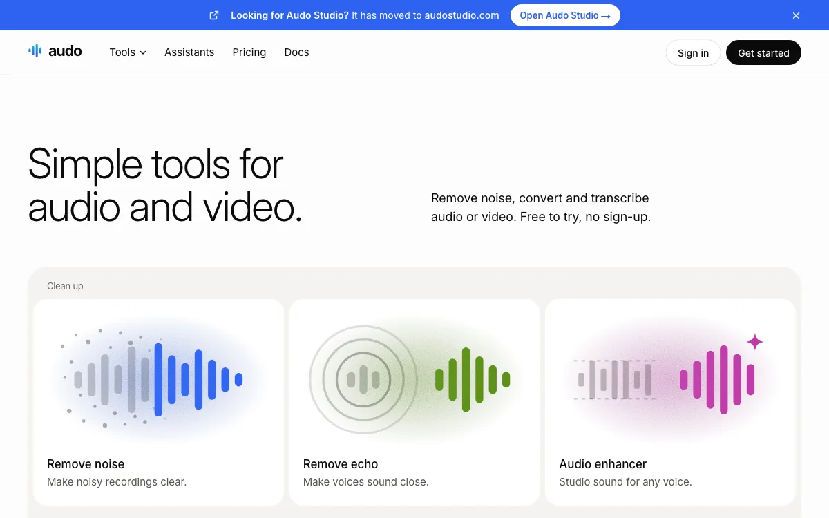 Audo AI homepage screenshot