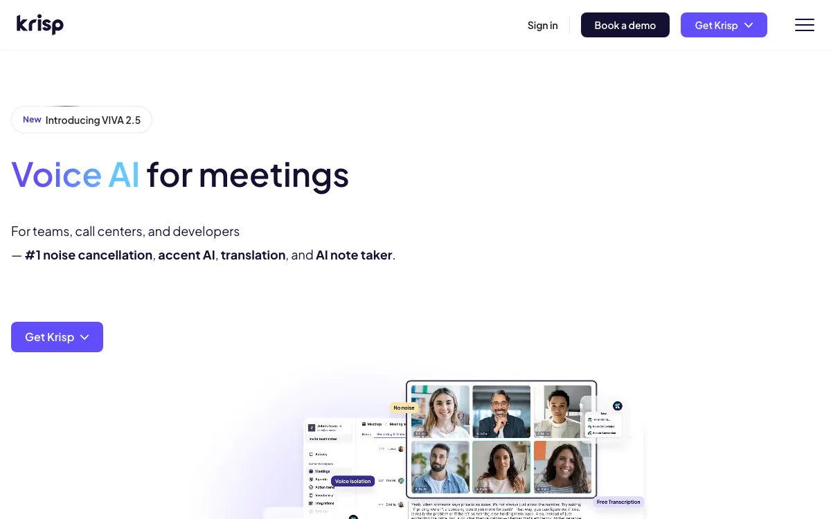 Krisp homepage screenshot