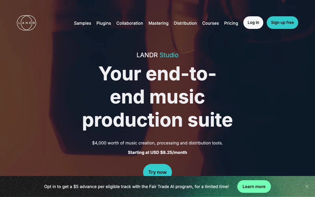 Landr homepage screenshot