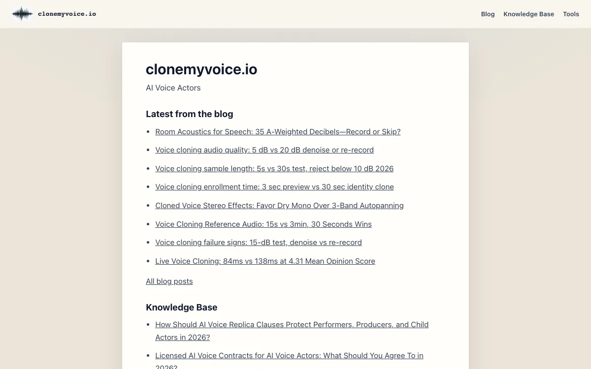Clonemyvoice homepage screenshot