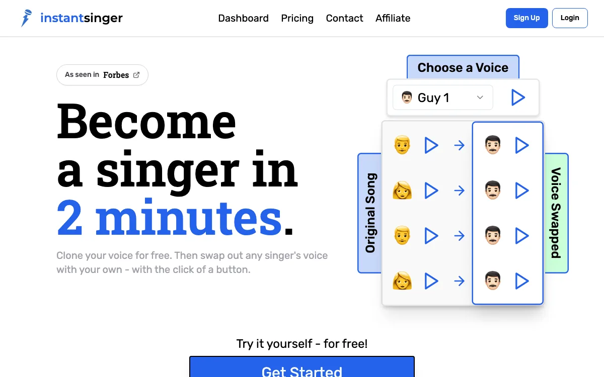 Instant Singer homepage screenshot