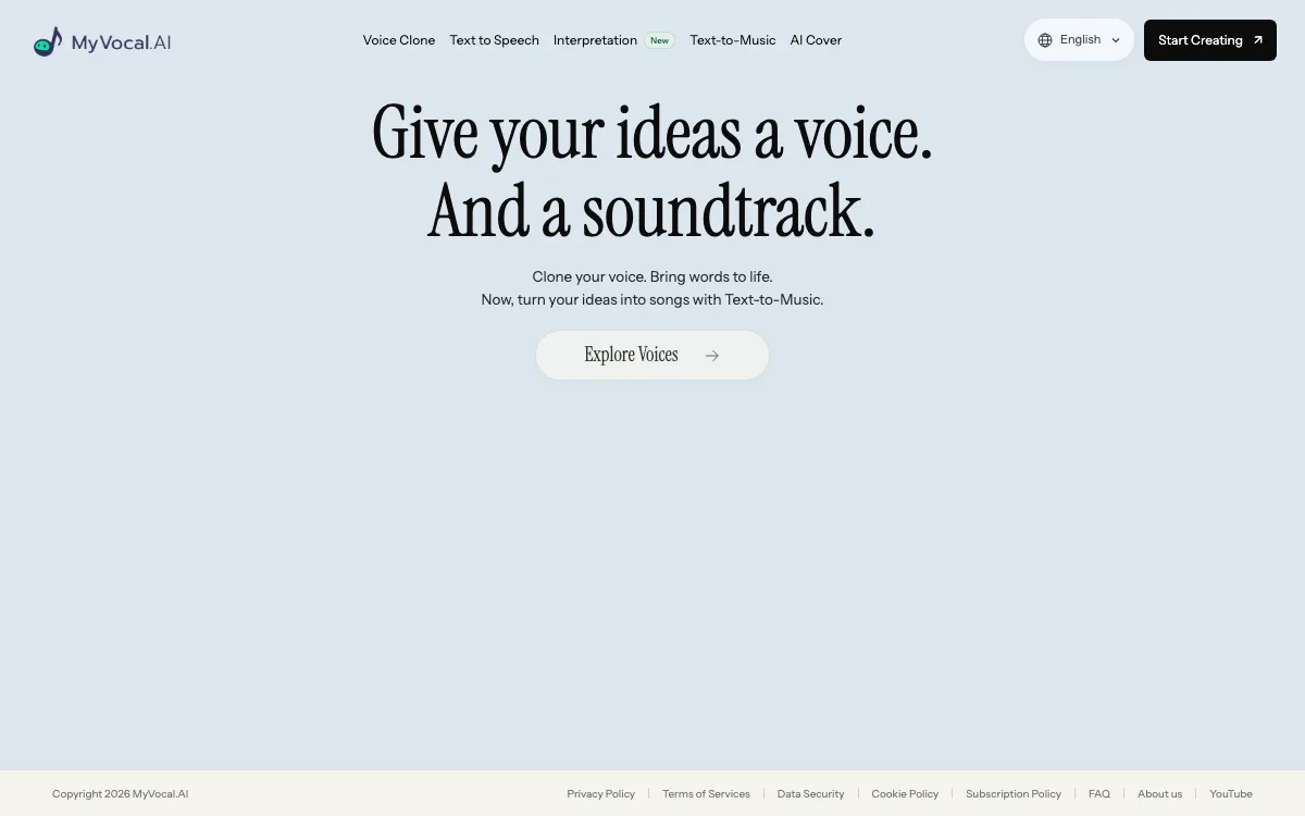 MyVocal.ai homepage screenshot