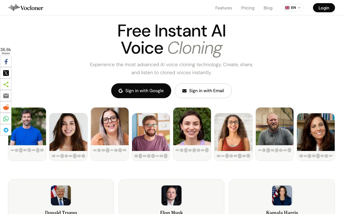 Vocloner homepage screenshot