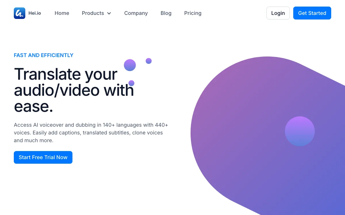 Hei.io homepage screenshot