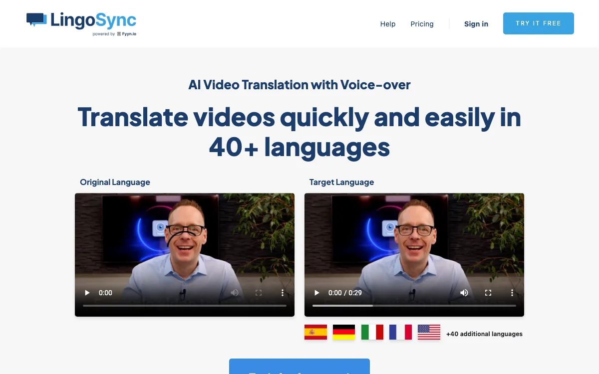 Lingosync homepage screenshot