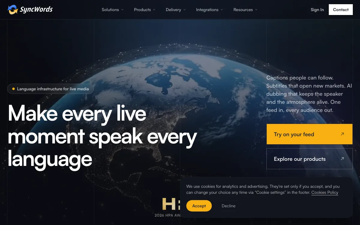 syncwords.com homepage screenshot