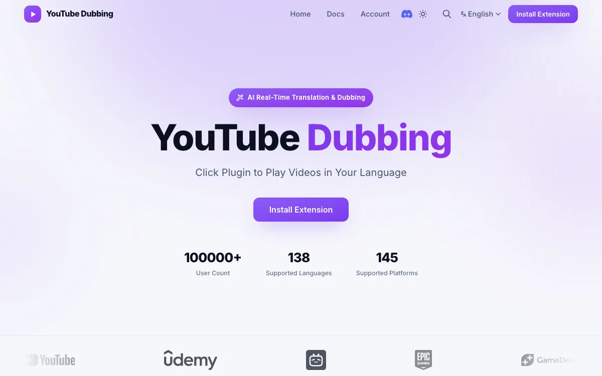 YouTube Dubbing homepage screenshot