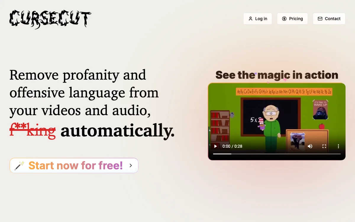 CurseCut homepage screenshot