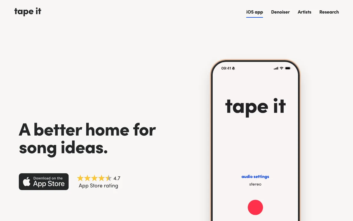 Denoiser by TapeIt homepage screenshot