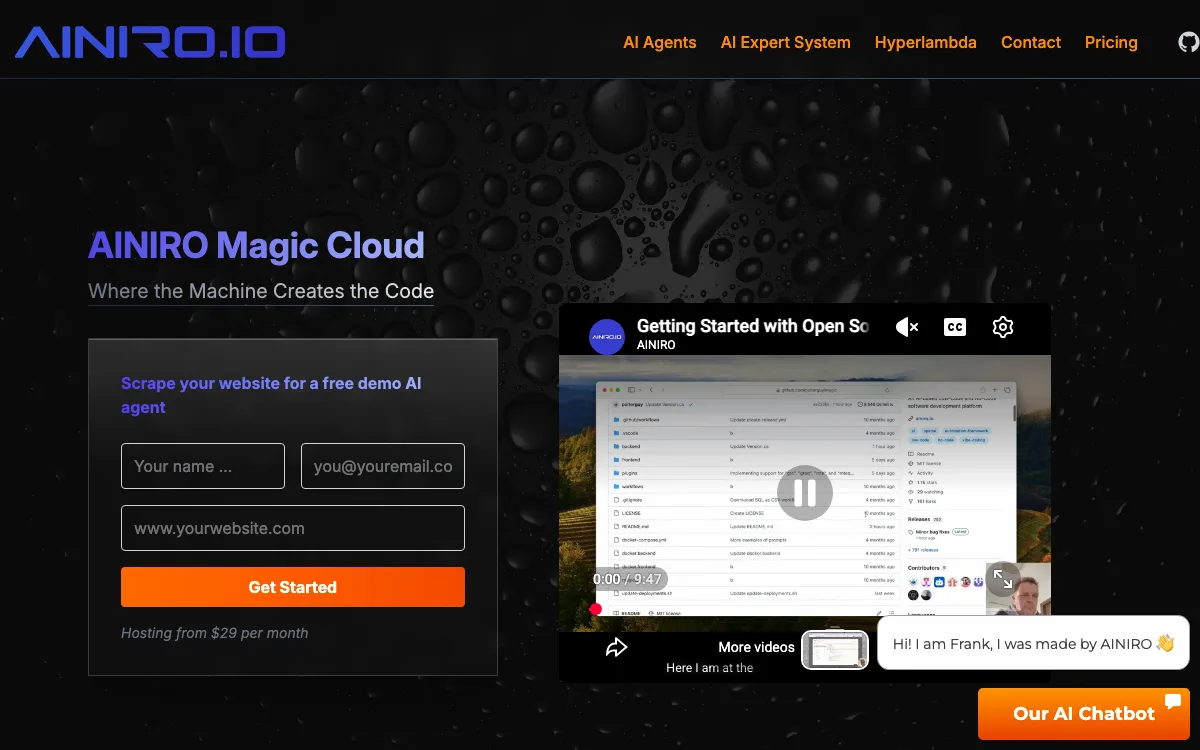 AINiro homepage screenshot