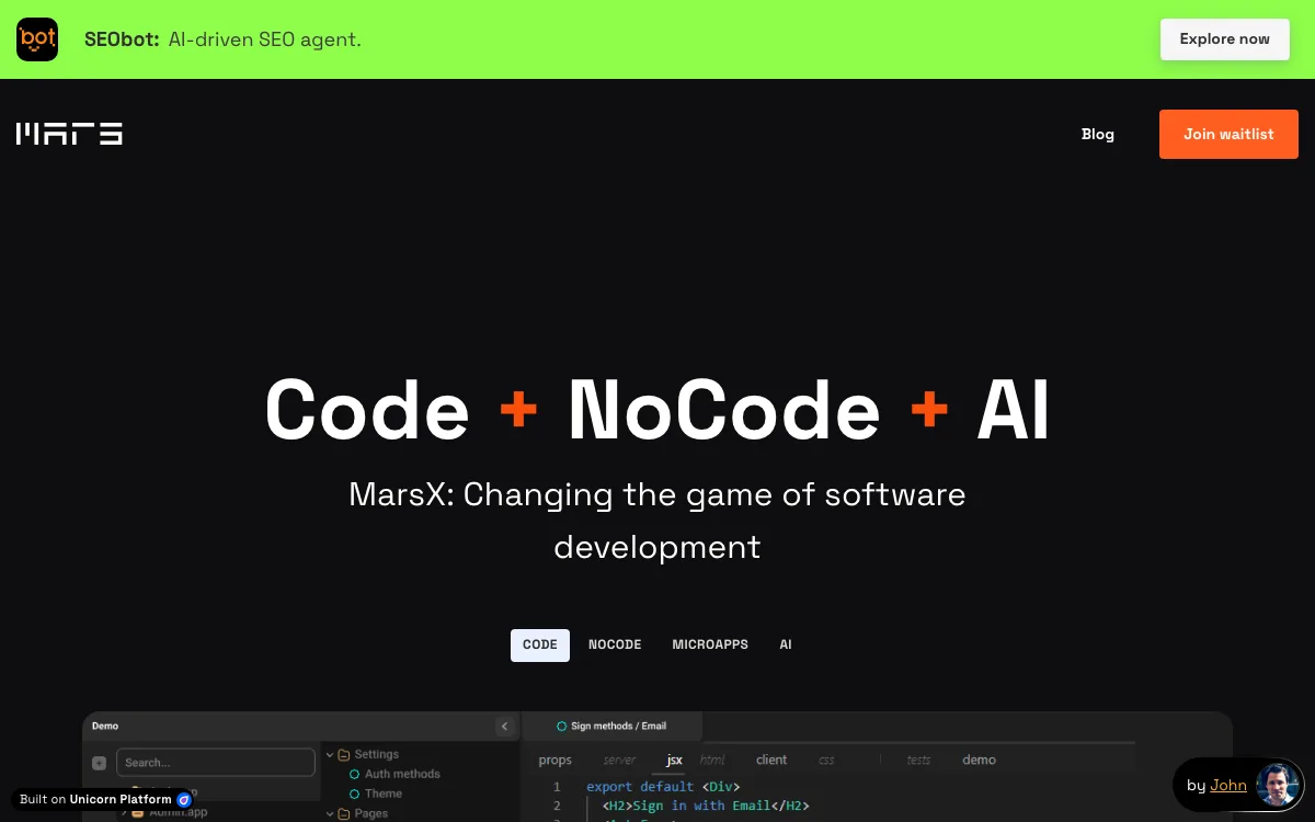 MarsX homepage screenshot