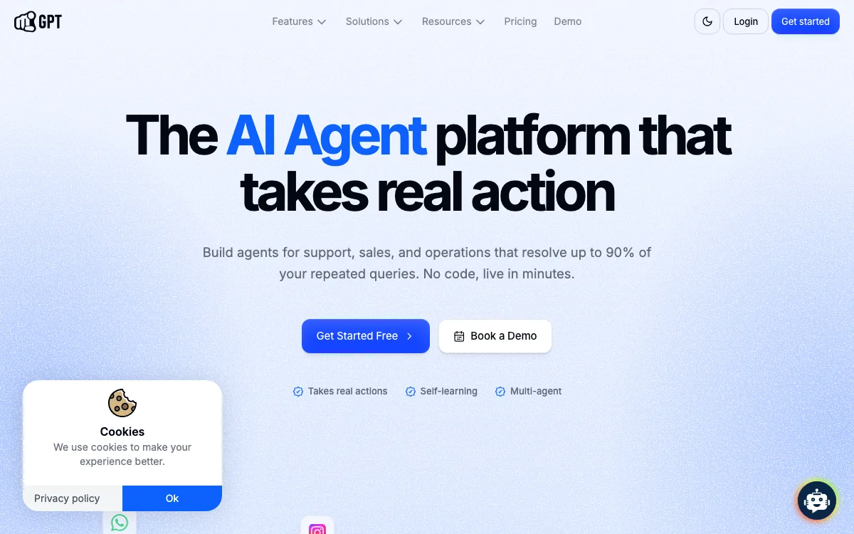 YourGPT homepage screenshot