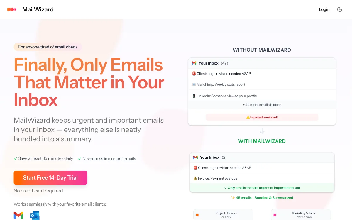 MailWizard homepage screenshot