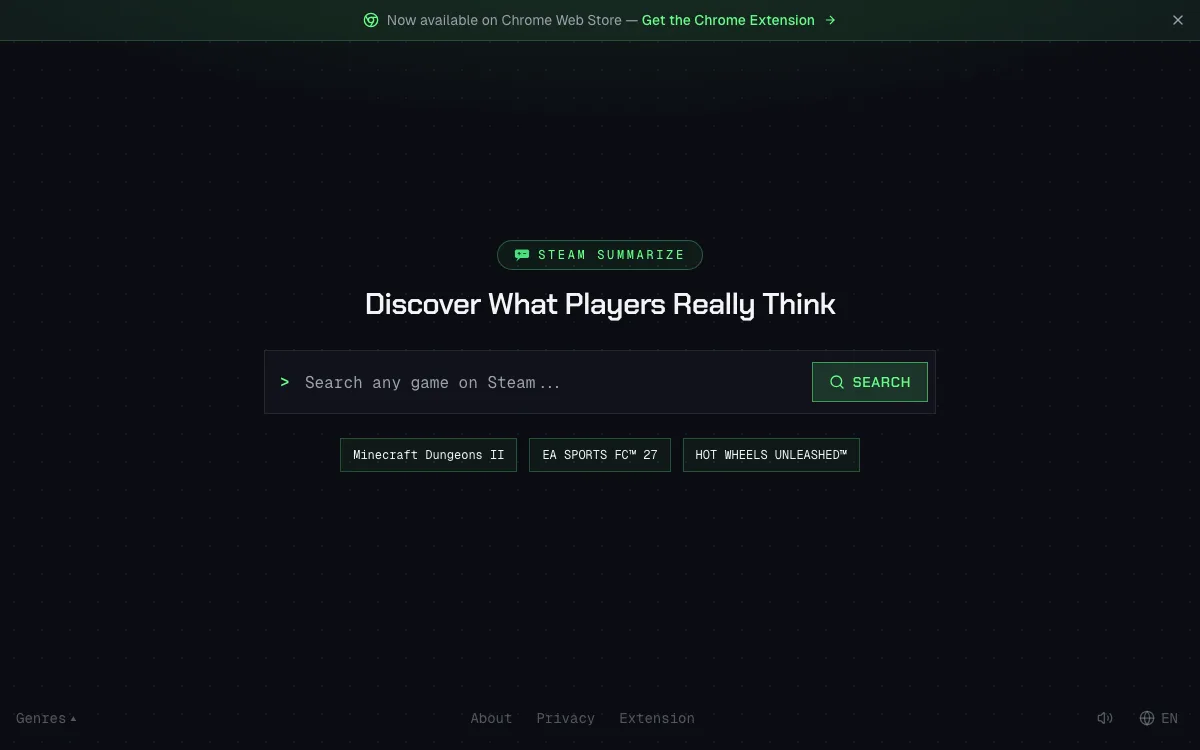Steam Summarize homepage screenshot
