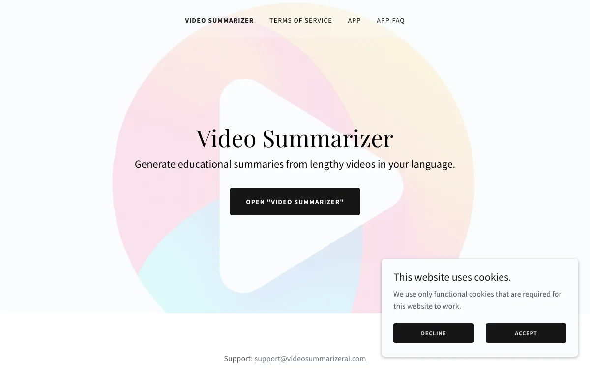 Video Summarizer AI homepage screenshot