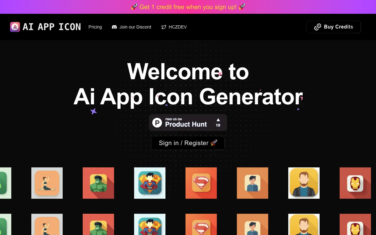 AI App Icons homepage screenshot