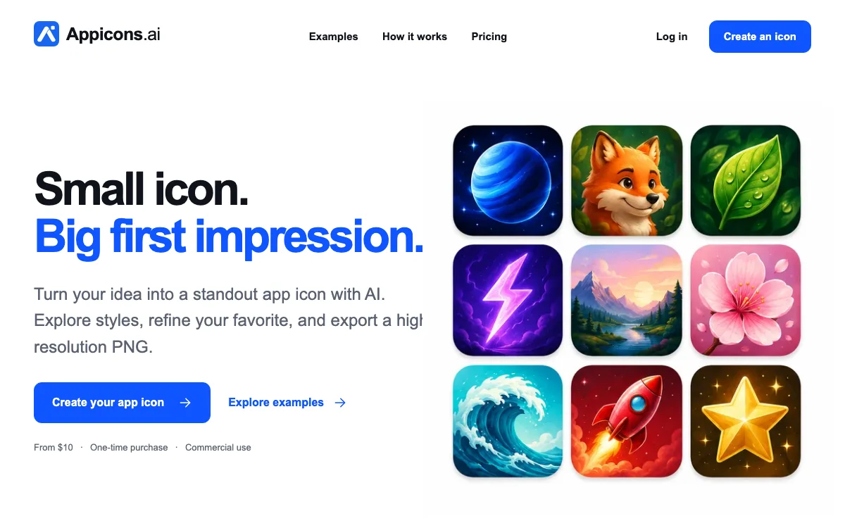 Appicons AI homepage screenshot