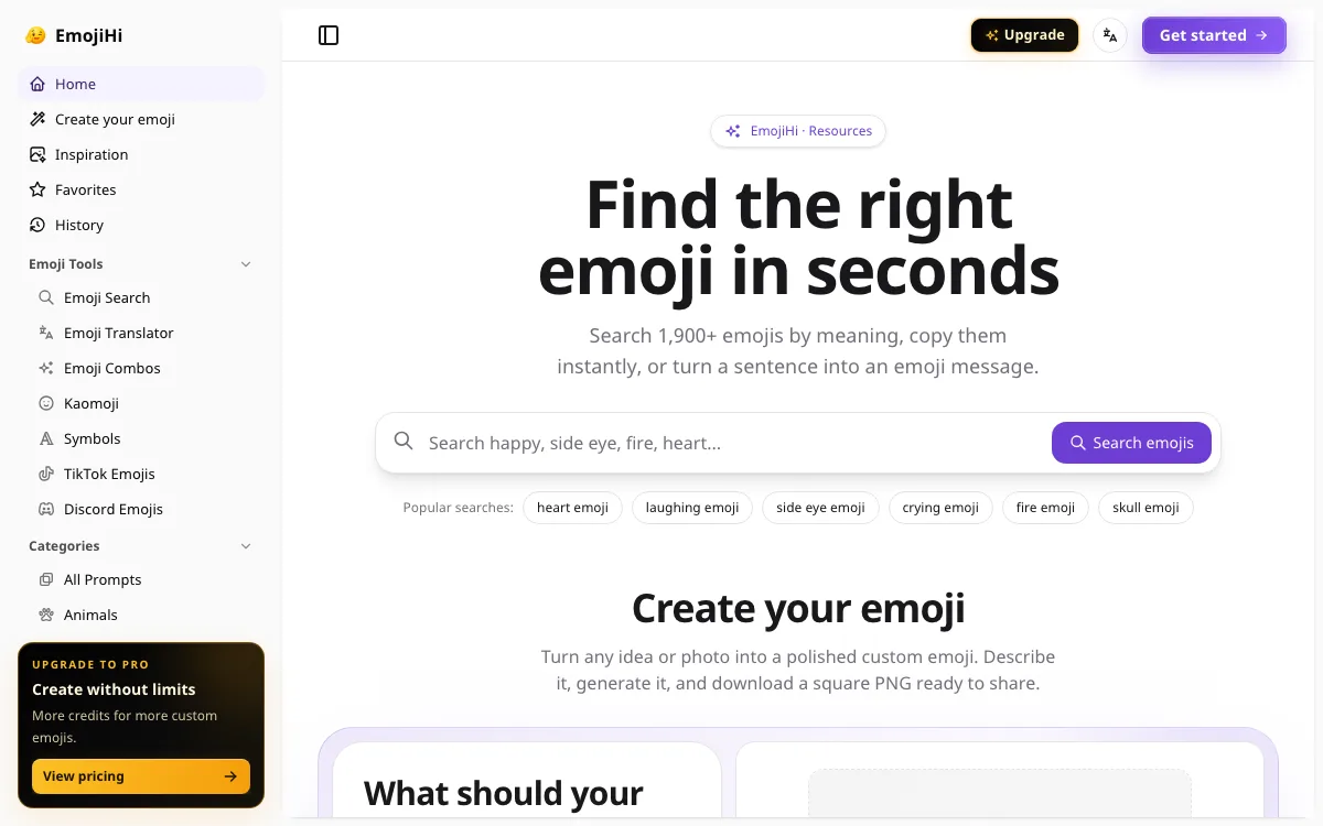 EmojiHi homepage screenshot