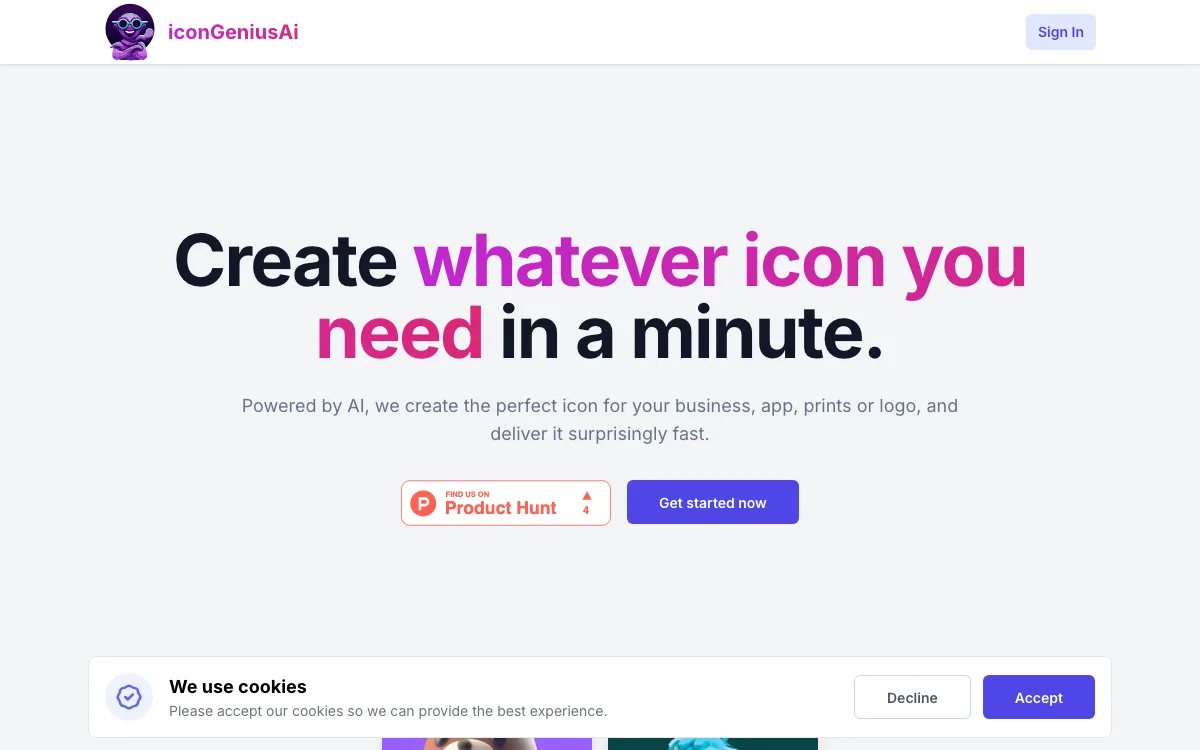 IcongeniusAI homepage screenshot