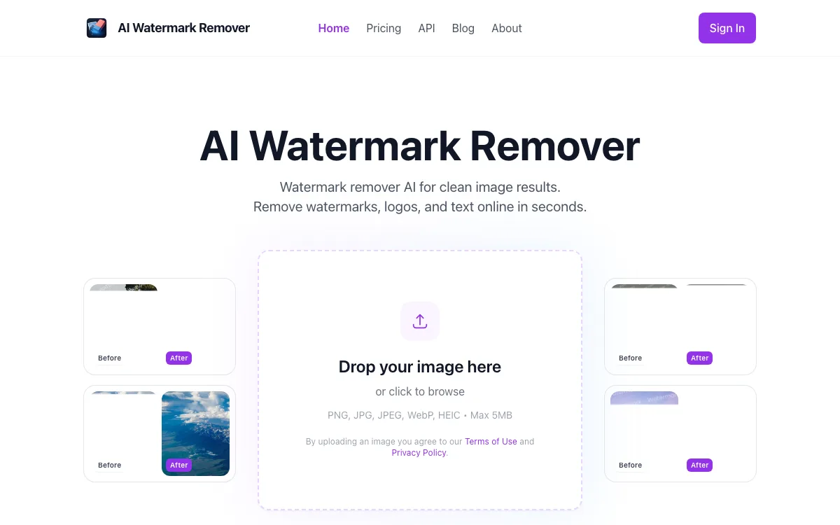 AI Watermark Remover homepage screenshot