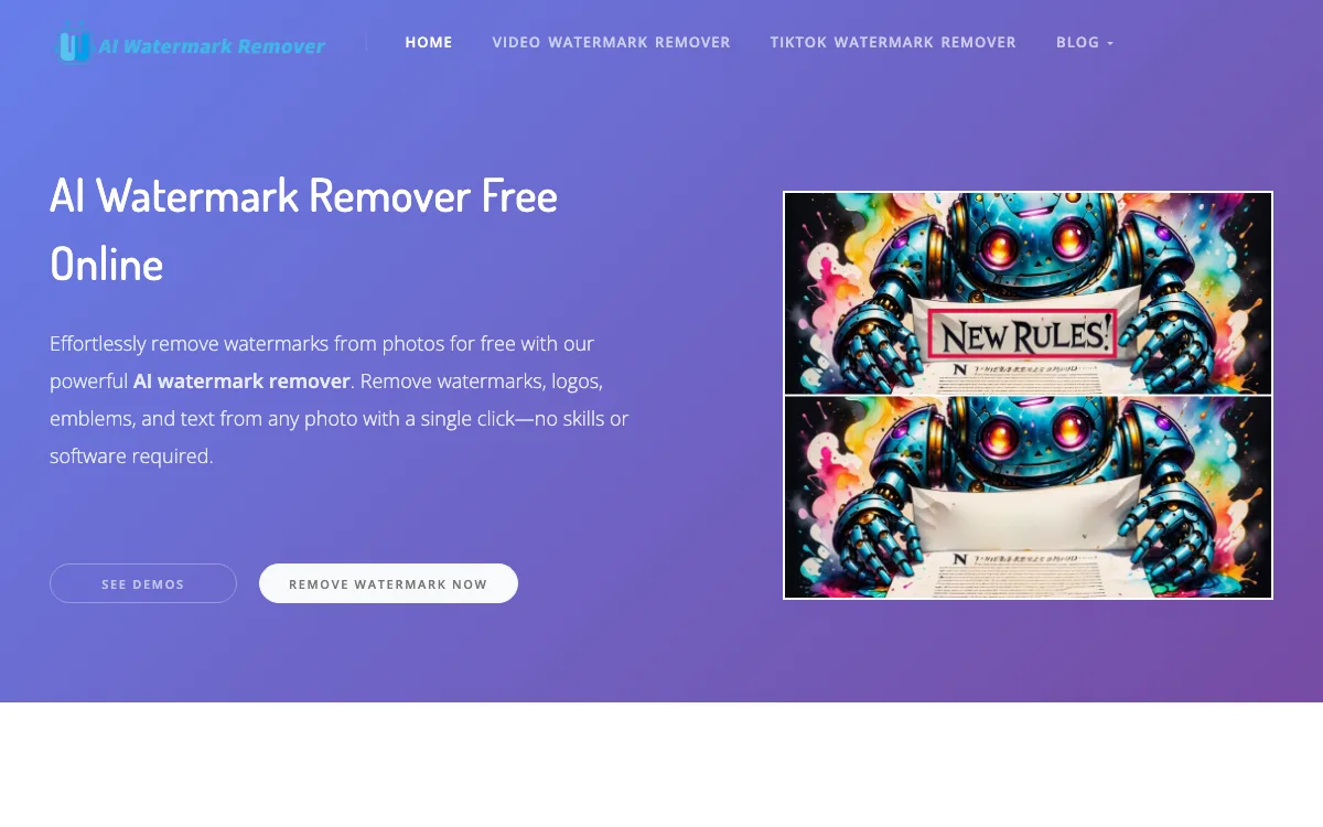 Free AI Watermark Remover Online homepage screenshot