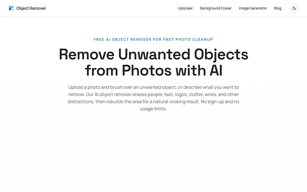 Object Remover homepage screenshot