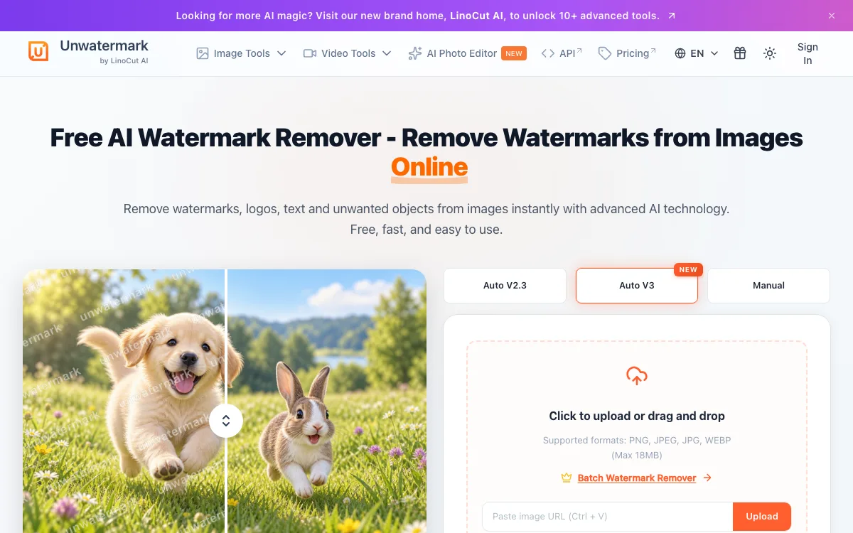 Unwatermark AI homepage screenshot
