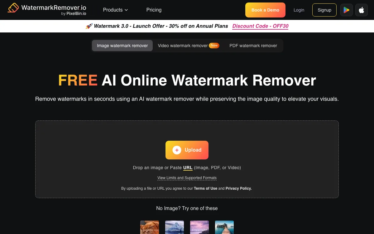 Watermark Remover homepage screenshot