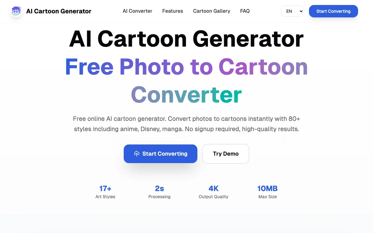 AICartoonGenerator homepage screenshot