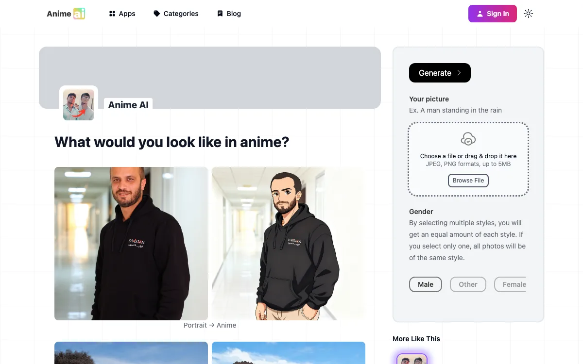 Anime AI homepage screenshot