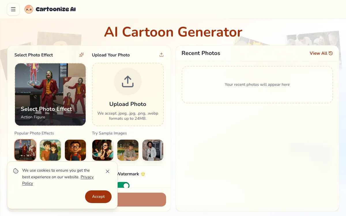 Cartoonize AI: Photo To Cartoon homepage screenshot