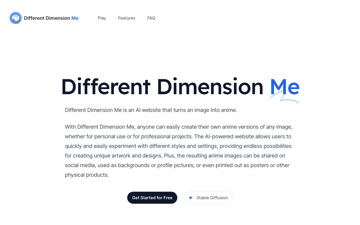 Different Dimension Me homepage screenshot