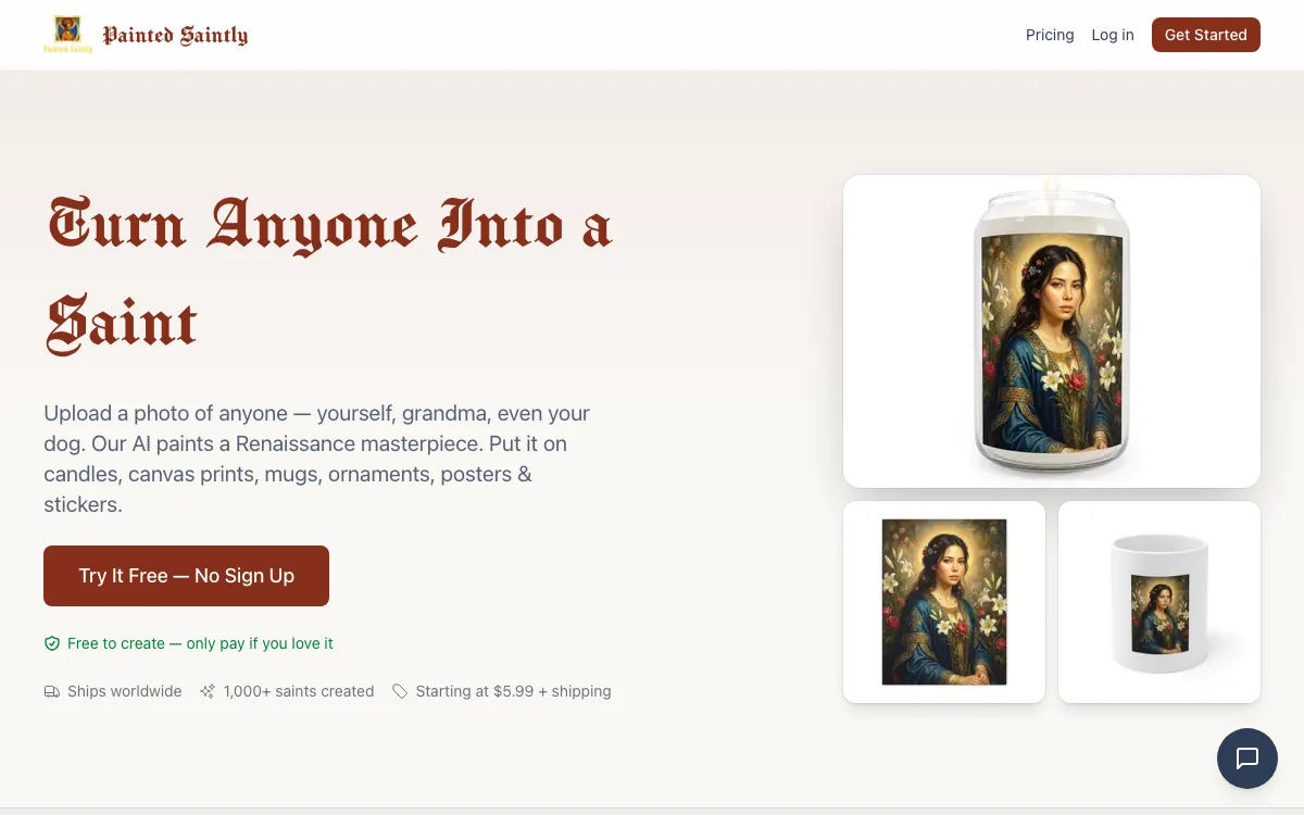 Painted Saintly homepage screenshot