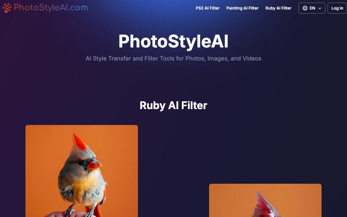 PhotoStyleAI homepage screenshot