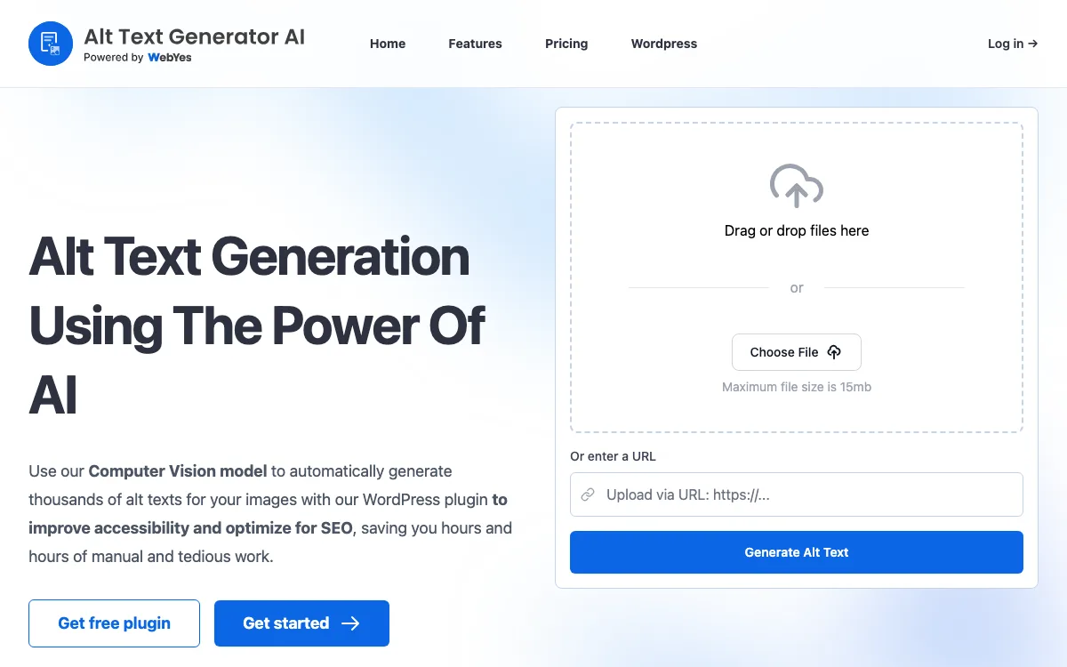 Alt Text Generator AI homepage screenshot