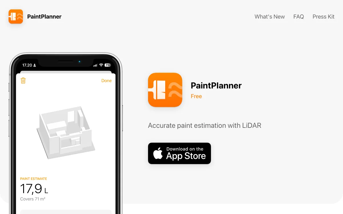 PaintPlanner homepage screenshot