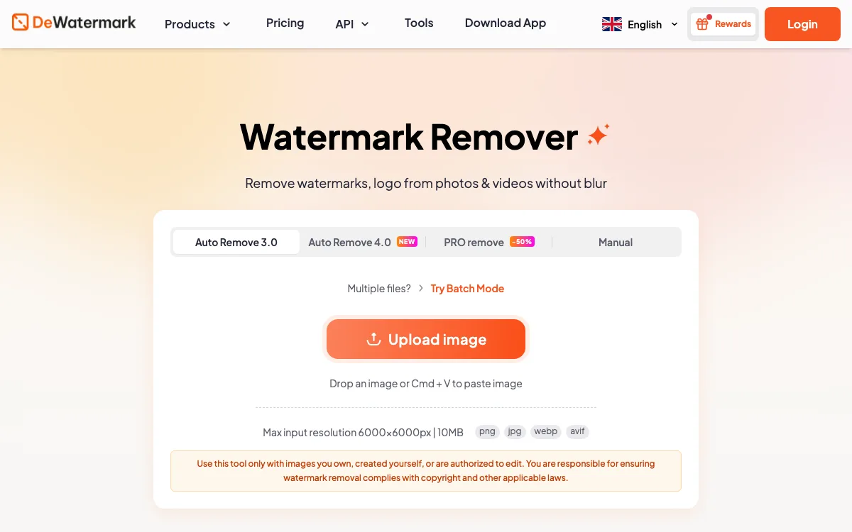 Dewatermark homepage screenshot