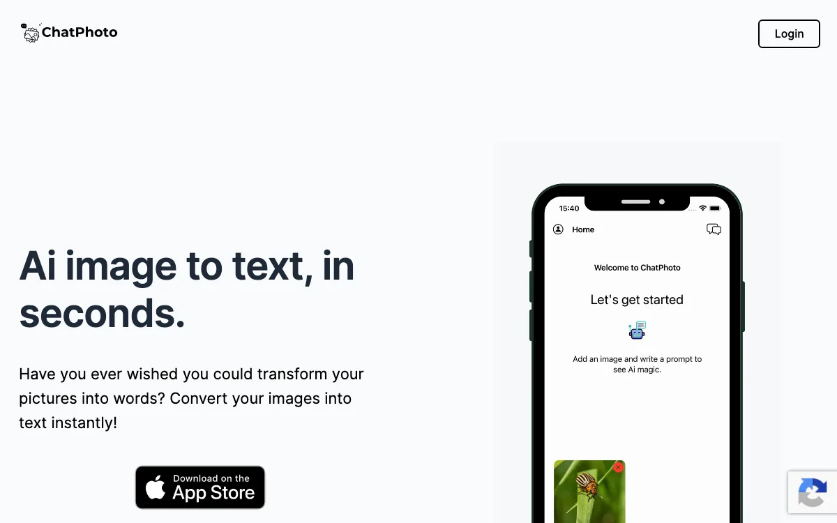 ChatPhoto: Ai Image To Text homepage screenshot
