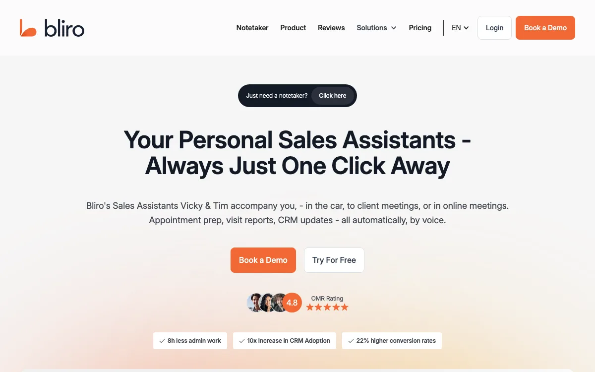Bliro - Bot-free AI Meeting Assistant homepage screenshot
