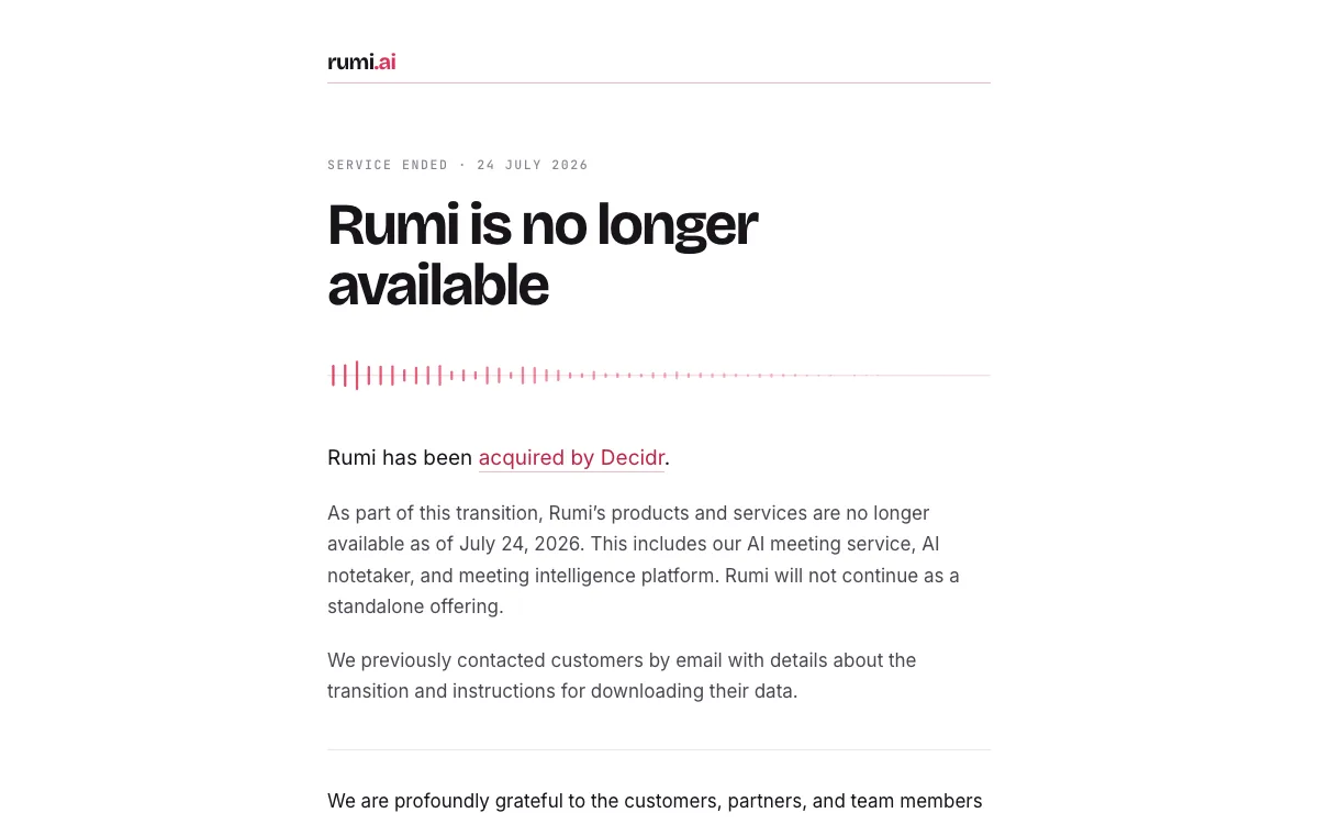 Rumi homepage screenshot
