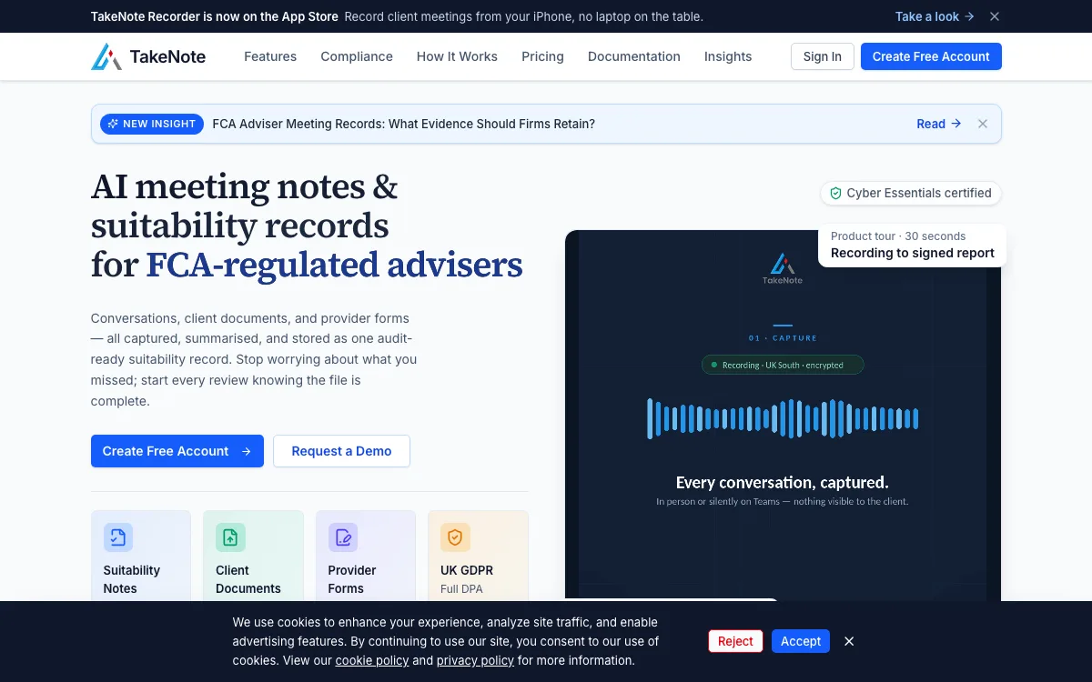 TakeNote homepage screenshot