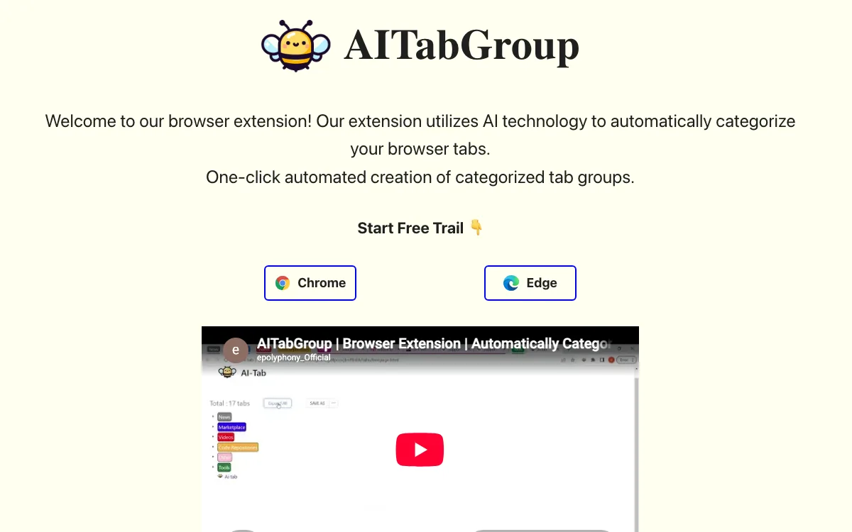 AI Tab Group homepage screenshot